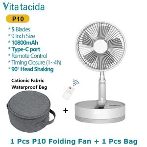 Fans P10 10800mah 9 pulgadas ventilador plegable con tela catiónica bolsa portátil impermeable a prueba de golpes refrigeración por aire ventilador inalámbrico recargable