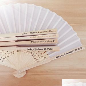 Fans Parasols 40 Pcs/Lot Personalized Print Engrave Favor Silk Fan Customized Name Cloth Hand Gift Drop Delivery Party Events Access Dh53Z