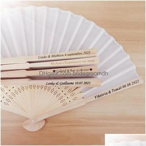 Fans Parasols 40 Pcs/Lot Personalized Print Engrave Favor Silk Fan Customized Name Cloth Hand Gift Drop Delivery Dhazs