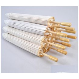 Aficionados Sombrillas Novia Papel blanco Paraguas Mango de madera Artesanía china japonesa 60 cm Diámetro Paraguas Entrega de la gota Fiesta Eventos Acc Dhi7U