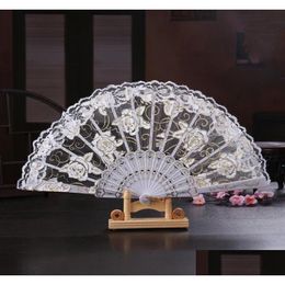 Fans Parasols Vintage 10 couleurs disponibles Mains Fans Fans en plastique Os Bambou Main Rose Dentelle Mariage Arts et artisanat Faveurs Cadeau Drop Otezq