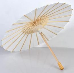 Fans Parasols Bruiloft Bruid Parasols Wit Papier Paraplu Houten Handvat Japanse Chinese Craft 60 cm Diameter Paraplu FY5699 0728
