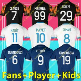 Fans Jugador 2023 2024 2025 Jerseys de fútbol Vitinha Payet Maillot de Foot 23 24 25 Aubameyang Man Kids Football Shirt Hommes Enfants Ndiaye Kondogbia Renan Lodi Sarr