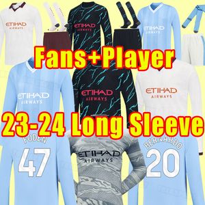 Joueur des fans 23 24 Haaland Soccer Jerseys Grealish Mans Cities Ruben Mahrez Bernardo de Bruyne Foden Football Shirt Uniforme Long Mancheve Third Away Man City