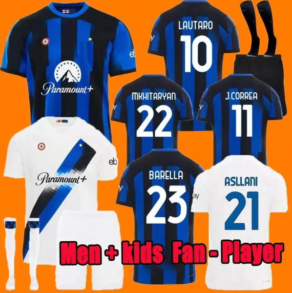 Fans Player 23 24 InterS LAUTARO Milans Jerseys de football ANNIVERSAIRE CORREA DZEKO BARELLA SKRINIAR 2023 2024 BROZOVIC Accueil Chemise de football Hommes Kit enfants