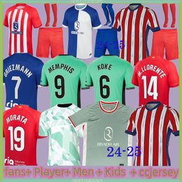Fans speler Atletico Madrids voetbalshirts Griezmann 23 24 25 120th Anniversary 2024 2025 M.llorente Koke Saul Correa Lemar voetbalhirt Mannen Kids Kit Uniformen
