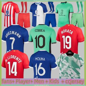 Fans Player Atlético de Madrid Camisetas de fútbol GRIEZMANN 23 24 120 aniversario 2023 2024 M.LLORENTE KOKE SAUL Correa LEMAR camiseta de fútbol hombres niños kit uniformes