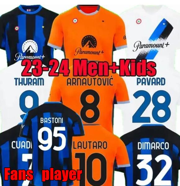 Fans Player Soccer Jersey 23 24 LUKAKU InterS LAUTARO Milans Soccer Jerseys ANNIVERSAIRE CORREA SKRINIAR 2023 2024 BROZOVIC Accueil Chemise de football Hommes Kit enfants