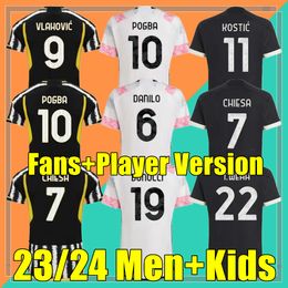 Fans Player Soccer Jerseys 2023 2024 Hogar lejos MILIK DI MARIA VLAHOVIC KEAN POGBA CHIESA McKENNIE LOCATELLI Camiseta de fútbol 22 23 24 Kits Hombres y niños Unifor JUvEntUs.