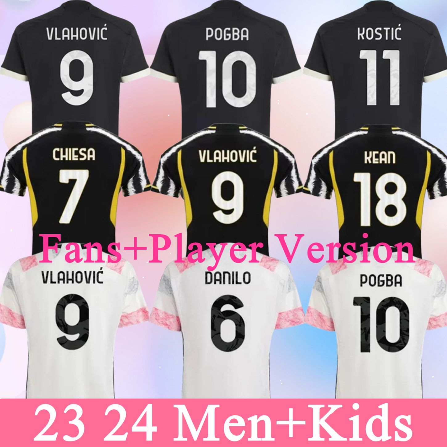 Fan Player Soccer Maglie Juventuss 22 23 24 Home Away Milik di Maria Vlahovic Kean Pogba Chiesa McKennie Locatelli Shit Football Kits Kit Men Unifor Jersey