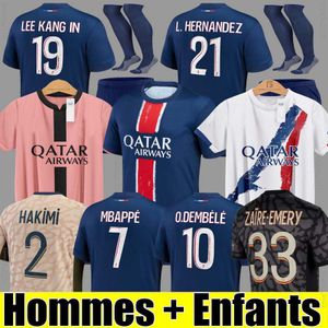 24 25 Maillot de Foot Mbappe Soccer Jerseys Kolo Muani O.Dembele ASENSIO HAKIMI UGARTE FOOTBALL Shirt 23 24 Homme Enfants Men Kids Kit Lee Kang en troisième à l'extérieur