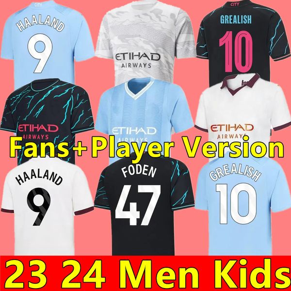 Fans Player versión Erling HAALAND camisetas de fútbol 22 23 24 DE BRUYNE MANS CIUDADES GREALISH MAHREZ FODEN FERRAN 2023 2024 camiseta de fútbol uniformes hombres niños RODRIGO