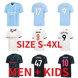 Manchesters Haaland Alvarez voetbalshirts 23 24 de Bruyne Mans Cities GREALISH BERNARDO MAHREZ RODRIGO KOVACIC FODEN 2023 2024 Voetbalkshirt Uniformen Mannen Kids Kit