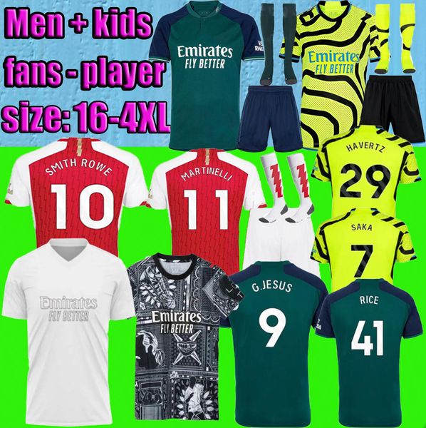 Version du joueur des fans Smith Rowe Rice Soccer Jerseys Havertz G. Jesus Saka 2023 2024 Odegaard Martinei Saiba Arsen 23 24 Football Shirt All Men Kit Kids 3X