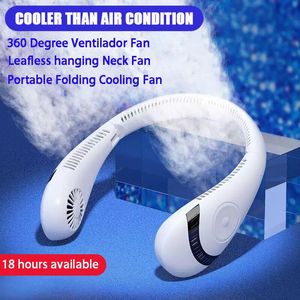 Fans draagbare bladloze hangende nek koelventilator 360 graden ventilador ventilator USB oplaadbare mini -fan vouwen sporten ophangen voor reizen