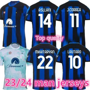 Fans voetbalshirts LAUTARO LUKAKU final 2023 2024 BASTONI Calhanoglu milanS DIMARCO THURAM FRATTESI ASLLANI Barella inter 23 24 Football man Shirts