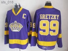 Fans Tops Maillots de hockey Factory Outlet Hommes Los Angeles Kings Wayne Gretzky Noir Violet Blanc Jaune 100% cousu pas cher meilleure qualité Hockey sur glace JerseyH240309