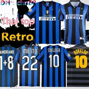 Fans Tops Maillots de football Maillot Inter MILITO SNEIJDER Rétro Pizarro Football Djorkaeff BaggioH240313