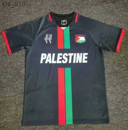 Fans Tops Voetbalshirts Palestina voetbalshirt Zwarte middenstreep (rood/groen Engels) Herdenkingsvoetbalshirt War Justice March VoetbaluniformH240309