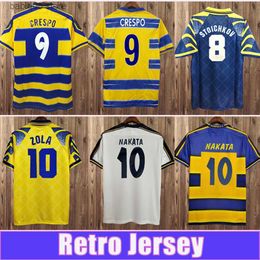 Fans Tops Tees 1998 1999 2000 Parma Calcio Mens voetbal jerseys Crespo Cannavaro Baggio Asprilla Home Geelblauw voetbal shirt Korte mouw volwassen uniformen