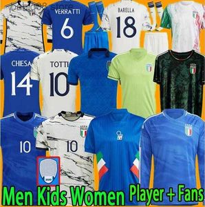 Fans bovenaan T -stukken 2023 Bonucci Italië voetbaltruien 2024 23 24 Italia Jorginho Insigne Verratti Men Kids Kit Chiesa Barella Finals Chiellini Pellegrini Immobile footba