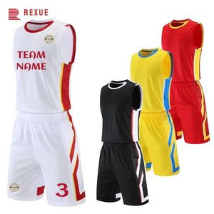 Fans Tops T -stukken 2023 Ademende jongens basketbaltruien Shirt broek Sublimatie Druknaam Naam Nummer Athletic Shorts Set voor jeugdmannen Kinderen Y240423