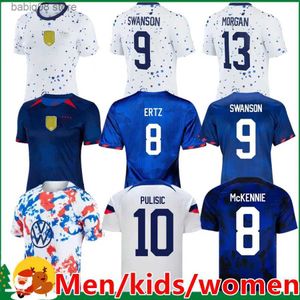 Les fans en tête de TEES 2023 Coupe du monde United States Pulisic Soccer Jerseys Reyna McKennie Weah Swanson Usas Morgan Rapinoe Men Woman / Kids Kit Football