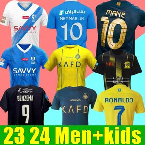 Fans Tops Tees 2324 Al Nassr FC Ronaldo Soccer Jerseys Hommes Enfants KitAl Hilal Saudi CR7 Football Shiirt Benzema Neymar JR Fans Player Version Jersey 2023 Saud J240309