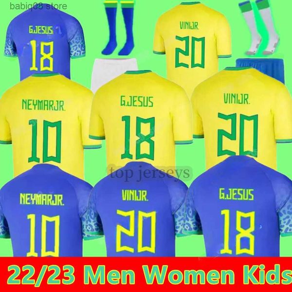 Fans Tops Tees Brésil VINI JR Jersey de football Brasil CASEMIRO 22 23 Équipe nationale GJESUS PCOUTINHO Home Away hommes enfants kit LPAQUETA TSILVA PELE MARCELO Maillot de football un