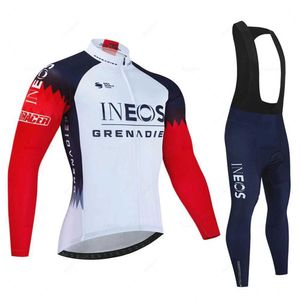 Fans zijn tops TEES INEOS Autumn 2024 Professionele teamfiets Jersey19D BIB Set MTB Uniform Bicycle Clothing Quick Drying Mens Long Clothing Q240511