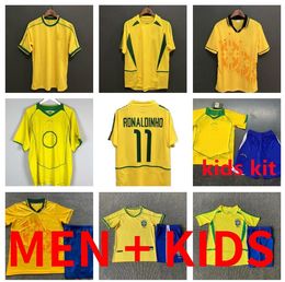 Fans Tops Tees homme kit enfants 1994 1998 2002 2004 BRAZlL maillot de football rétro ronaldo ROMARIO KAKA RONALDINHO RIVALDO maillot de futol rcarlos BraziI brazili J240309