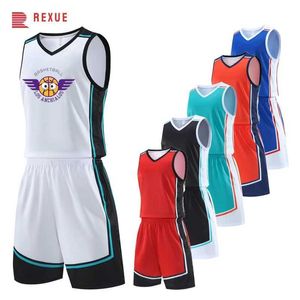 Fans staan bovenaan T -stukken Men Basketball Sets Blank Design om naamnummer ADMAKBAAR Vest en Baggy Shorts Children Boys Training Training Training Training Pak Y240423 aan te passen