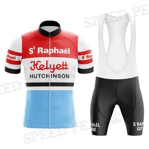 Fans bovenaan T -stukken Heren Retro Bicycle Maillot Set kleding Bib Shorts MTB Jersey Korte mouwen Lycra broek Soft Triathlon Q240511