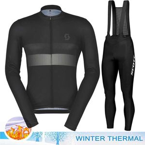 Fans zijn tops T -stukken Scott Cycling Jerseys broek Heren Mens lange mouwen kleding winterwarmt jersey 2024 set wollen fiets retro Q240511