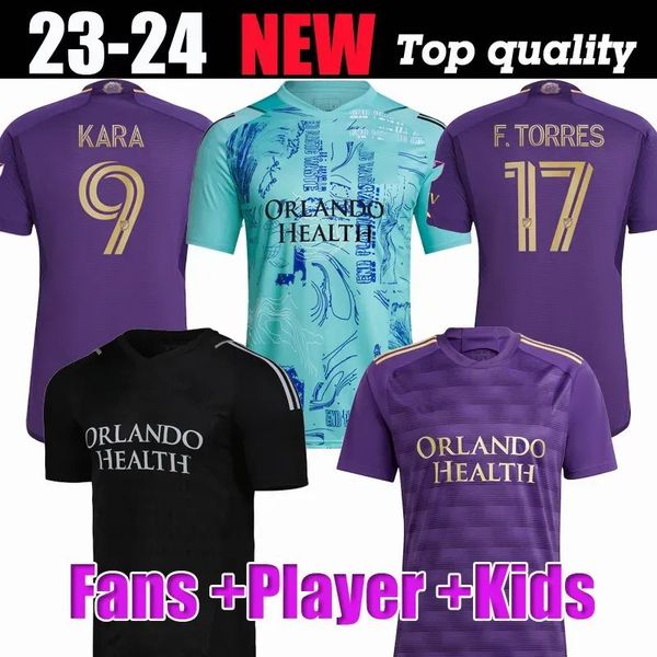 Version des fans Orlando City SC Soccer Jerseys 2022 2023 2024 F.TORRES Pereyra Kara CARTAGENA OJEDA 23 24 kits de football pour hommes et enfants chemise