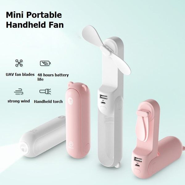 Fans Xiaomi JISULIFE Mini ventilador portátil de mano ventiladores eléctricos USB recargable silencioso bolsillo ventilador de refrigeración linterna de energía móvil