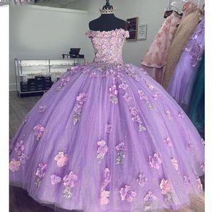 Fanshao Quinceanera jurk lila kant appliques strass off the shoulder voor 15 meisjes bal formele jurken exqusite vestido