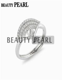 Fanshaped Ring Pearl Paramètres 925 Sterling Silver Cumbic Zirconia Semi Mountting DIY Bijoux Faire 5 pièces1108270