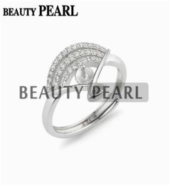 Fanshaped Ring Pearl Paramètres 925 Sterling Silver Cubic Zirconia Semi Mountting DIY Bijoux Faire 5 pièces 9964155