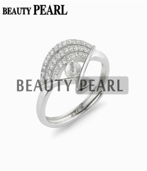 Fanshaped Ring Pearl Paramètres 925 Sterling Silver Cubic Zirconia Semi Mountting Brican Bijoux faisant 5 pièces 9958633