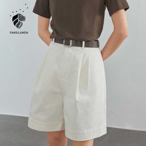 Fansilanen 100% katoen casual wit denim shorts vrouwen zomer sexy hoge taille jeans vrouwelijke vintage riem losse 210607