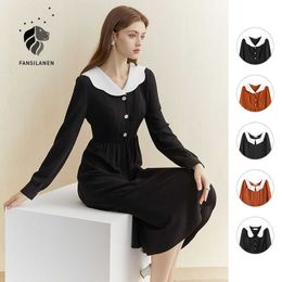 FANSILANEN Otoño Vintage Vestido largo negro Mujeres Sexy Puff Manga Slim Elegante Camisa Fiesta de invierno Oficina retro 210607