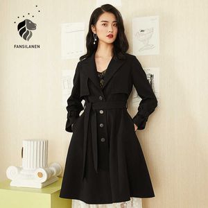 FANSILANEN noir surdimensionné long femmes trench-coat élégant rose ceinture bureau dame coupe-vent veste femme mode printemps 210607