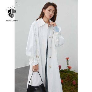 FANSILANEN décontracté blanc long trench-coat femmes surdimensionné noir printemps veste femme imperméable élégant ceinture coupe-vent 210607