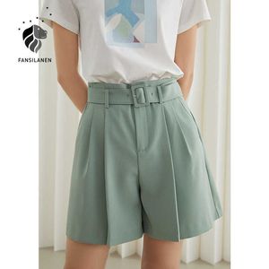 FANSILANEN bureau dame costume vert Shorts femmes été pantalon ample drapé taille haute jambe large droite décontracté 210607