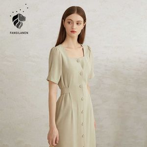 Fansilanen korte mouw elegante lange linnen jurk vrouwen casual bandage zomer shirt kantoor dame slanke es vrouwelijke 210607