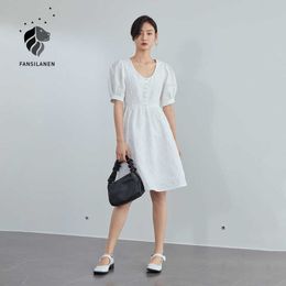 Fansilanen de witte jurk bladerdeeg korte mouwen vrouw zomer textuur sexy voor undefined 210607