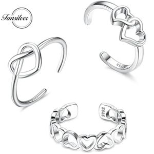 Fansilver 925 Sterling zilveren teenringen voor vrouwen Daisy staartvoet sieraden set hartring 3 stcs verstelbare open teen bandringen 240426