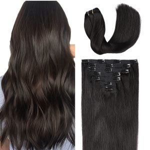 FANSSI 120g Clip in Hair Extensions Real Human Hair Straight Remy Hair 7pcs Full Head Double Weft