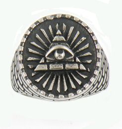 Fanssteel roestvrijstalen heren of Wemens sieraden Masonaire Egyptische bakstenen Triangle All Seeing Eye Masonic Ring 13W521724915